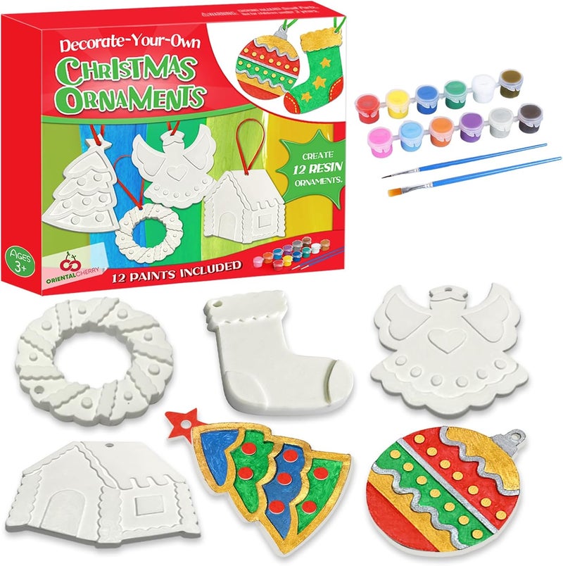 ORIENTAL CHERRY Christmas Crafts for Kids - DIY Christmas Tree Decorations Resin Ornaments Kits (Includes Paints Brushes) - Stocking Stuffers DIY Xmas Ornaments for Kids Toddlers Girls Boys Ages 3-5 4-8 8-12 - Image 1