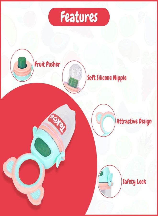 Tekme Silicone Food/Fruit Nibbler with Rotating Roll to Push Food, Baby Fruit Feeder Nibbler for 6 to 12 Months, Pacifier/Feeder/Teether for Baby & Infant (Cyan-Pink) - Image 4