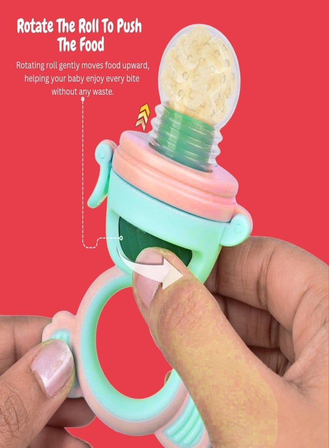 Tekme Silicone Food/Fruit Nibbler with Rotating Roll to Push Food, Baby Fruit Feeder Nibbler for 6 to 12 Months, Pacifier/Feeder/Teether for Baby & Infant (Cyan-Pink) - Image 2