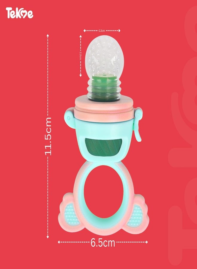 Tekme Silicone Food/Fruit Nibbler with Rotating Roll to Push Food, Baby Fruit Feeder Nibbler for 6 to 12 Months, Pacifier/Feeder/Teether for Baby & Infant (Cyan-Pink) - Image 5