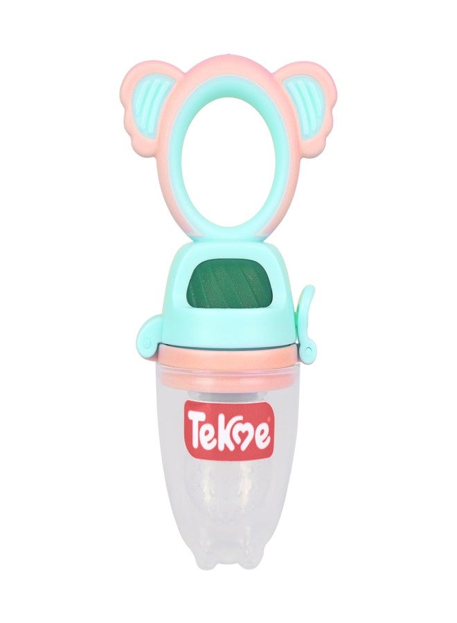 Tekme Silicone Food/Fruit Nibbler with Rotating Roll to Push Food, Baby Fruit Feeder Nibbler for 6 to 12 Months, Pacifier/Feeder/Teether for Baby & Infant (Cyan-Pink) - Image 1