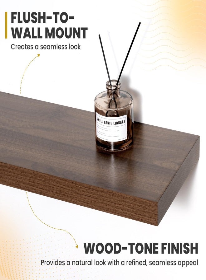 Acovy 24 Inch Floating Shelves, 9.3" Deep Floating Shelf Wall Mounted, 24" Wall Shelves, Rustic Deep Bookshelf, Large Display Shelves & Storage Shelves for Bedroom, Living Room, Walnut, Set of 2 - Image 2