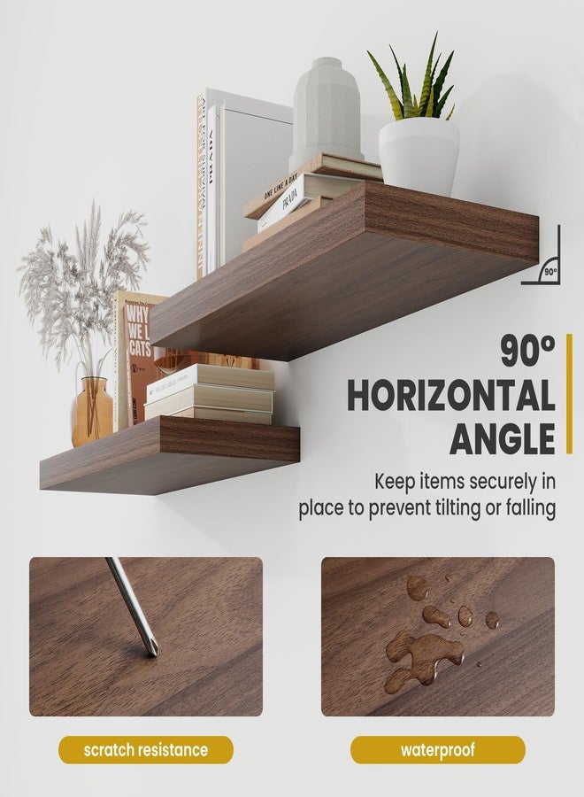 Acovy 24 Inch Floating Shelves, 9.3" Deep Floating Shelf Wall Mounted, 24" Wall Shelves, Rustic Deep Bookshelf, Large Display Shelves & Storage Shelves for Bedroom, Living Room, Walnut, Set of 2 - Image 5