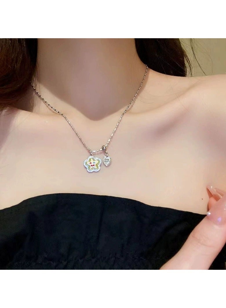 Goolsky Colorful Smiley Flower Necklace – Playful Heart Pendant Chain | Y2K Street Style Choker for Hoodies & Tees - Image 1