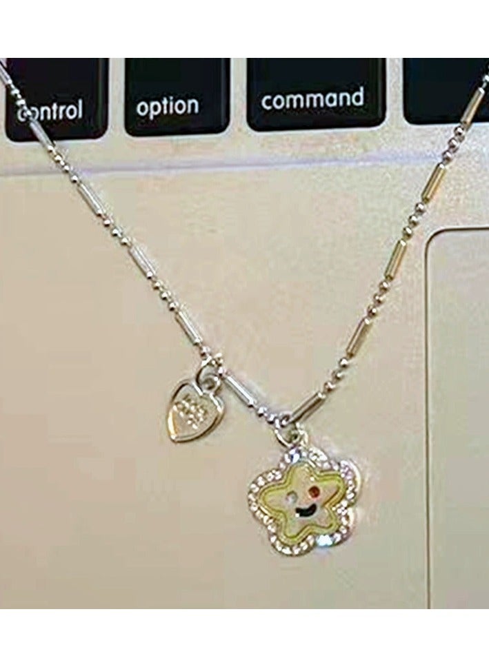 Goolsky Colorful Smiley Flower Necklace – Playful Heart Pendant Chain | Y2K Street Style Choker for Hoodies & Tees - Image 2