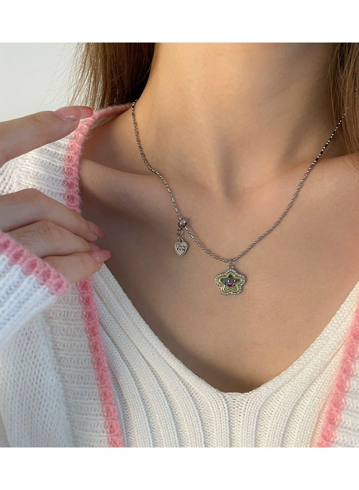 Goolsky Colorful Smiley Flower Necklace – Playful Heart Pendant Chain | Y2K Street Style Choker for Hoodies & Tees - Image 4