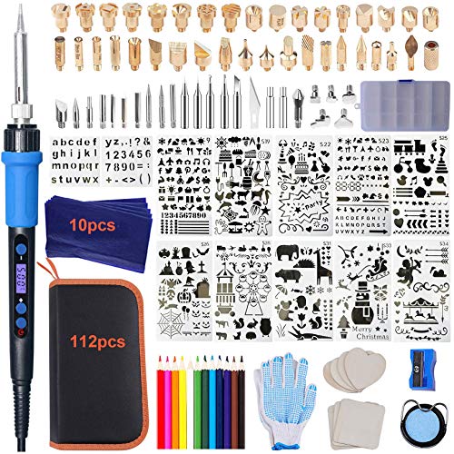 Calegency 112PCS Calegency Wood Burning Kit-Wood Burning Tool Set with Digital LCD Display Pyrography Pen Adjustable Temperature and Embossing/Carving/Soldering/Engraving Tips for Wooden Crafts - Image 1