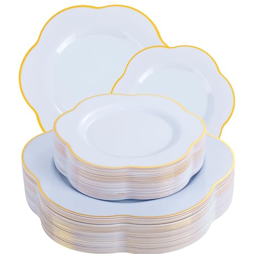 Liacere 50PCS Light Blue Plastic Plates - Heavy Duty Ice Blue Disposable Plates - Blue and Gold Plastic Plates Include 25PCS Blue Dinner Plates, 25PCS Blue Dessert Plates for Baby Shower&Spring&Party - Image 1