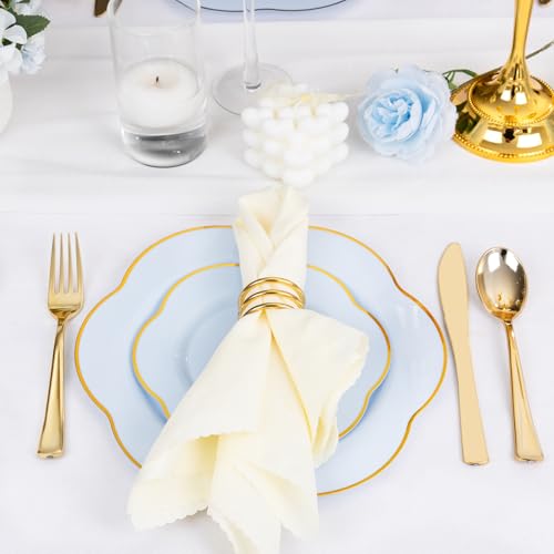Liacere 50PCS Light Blue Plastic Plates - Heavy Duty Ice Blue Disposable Plates - Blue and Gold Plastic Plates Include 25PCS Blue Dinner Plates, 25PCS Blue Dessert Plates for Baby Shower&Spring&Party - Image 4