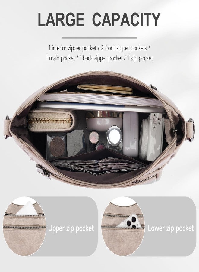 KITEVIUN Crossbody Bags for Women Leather Purse Trendy Multi Pocket Shoulder Handbags with Adjustable Guitar Strap, 04-gray - Image 3
