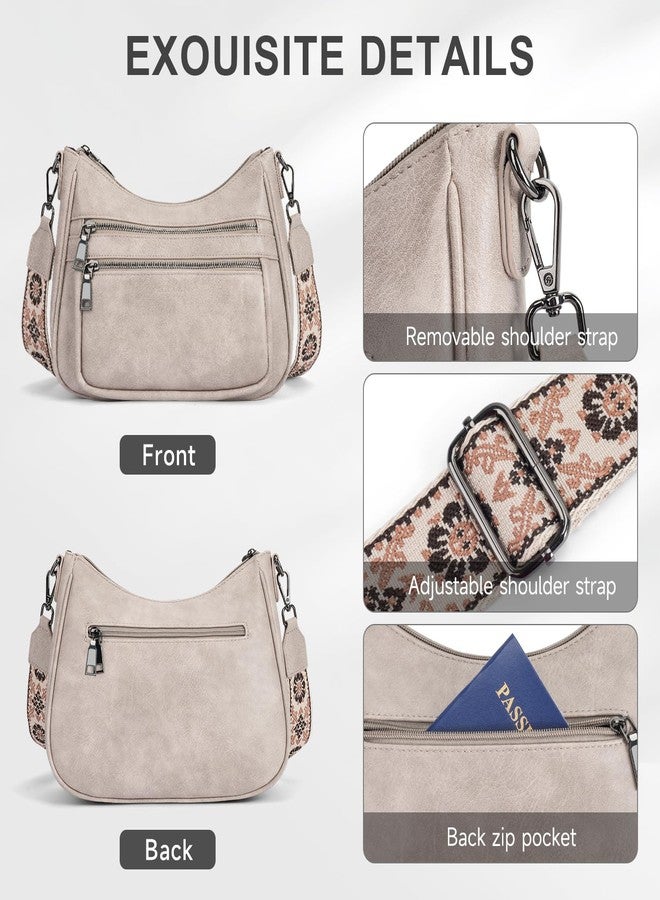 KITEVIUN Crossbody Bags for Women Leather Purse Trendy Multi Pocket Shoulder Handbags with Adjustable Guitar Strap, 04-gray - Image 4
