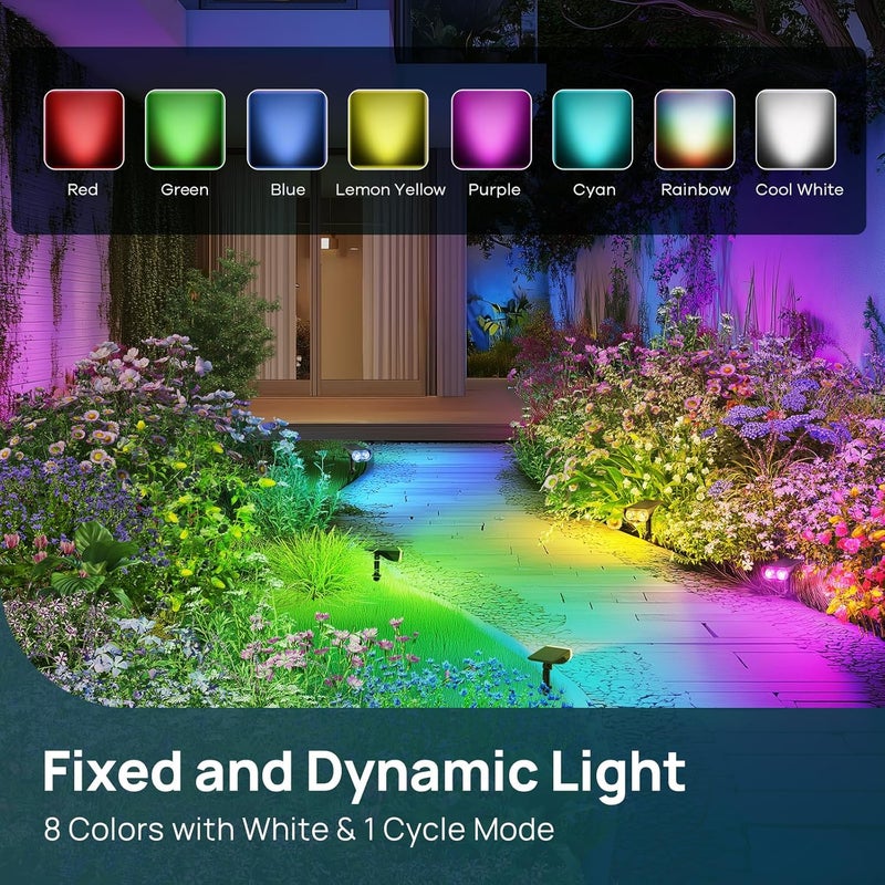 Linkind Solar Lights Outdoor Waterproof IP67, StarRay RGB Solar Spot Lights Outdoor, Color Changing Outdoor Solar Lights for Yard, Garden, Pathway, Decorations (Multicolor, 2 Pack) - Image 2