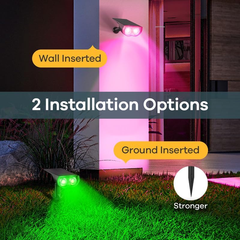 Linkind Solar Lights Outdoor Waterproof IP67, StarRay RGB Solar Spot Lights Outdoor, Color Changing Outdoor Solar Lights for Yard, Garden, Pathway, Decorations (Multicolor, 2 Pack) - Image 5