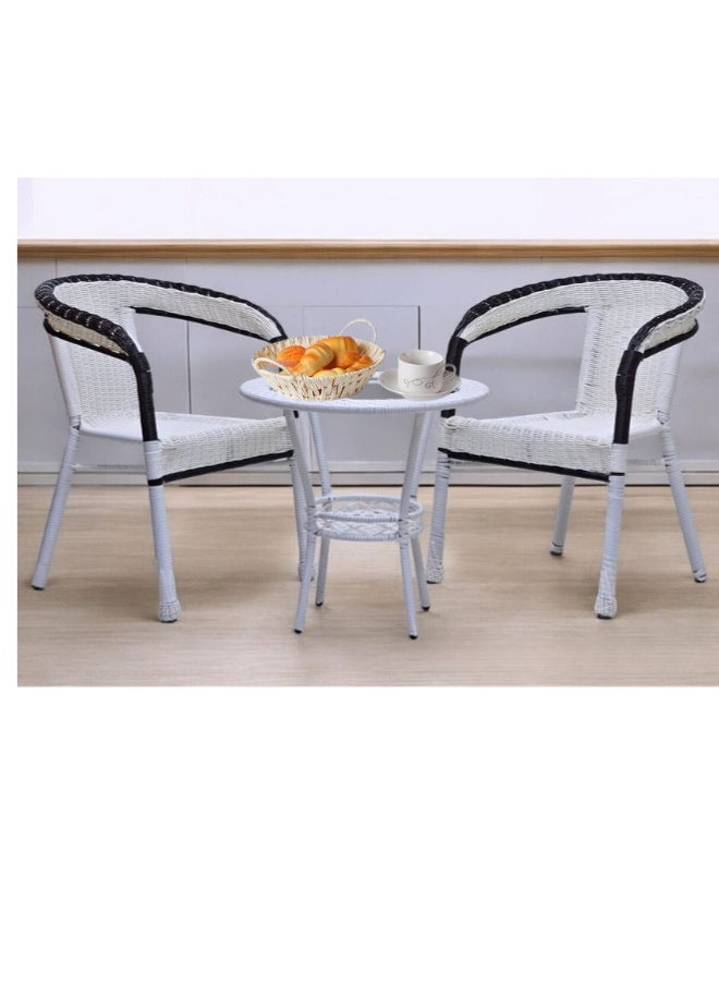 SULSHA - Outdoor Dining Twin Chairs Rattan Chairs Garden Chairs And Round Table Set White/Black - Image 1