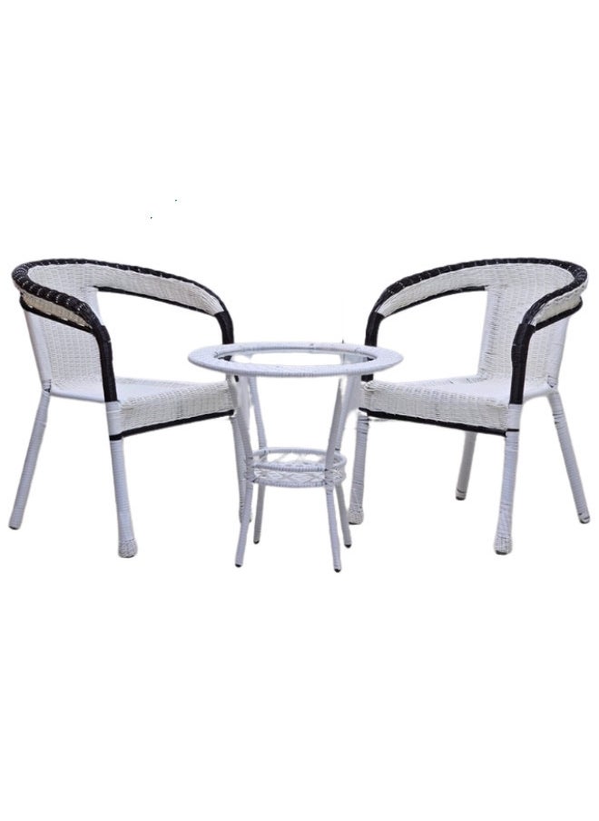 SULSHA - Outdoor Dining Twin Chairs Rattan Chairs Garden Chairs And Round Table Set White/Black - Image 1