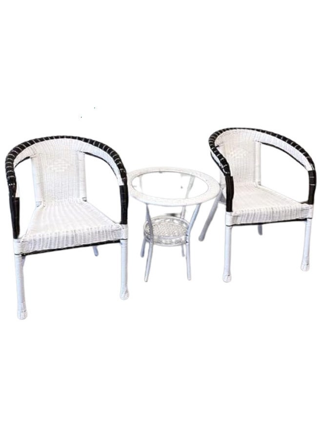 SULSHA - Outdoor Dining Twin Chairs Rattan Chairs Garden Chairs And Round Table Set White/Black - Image 1