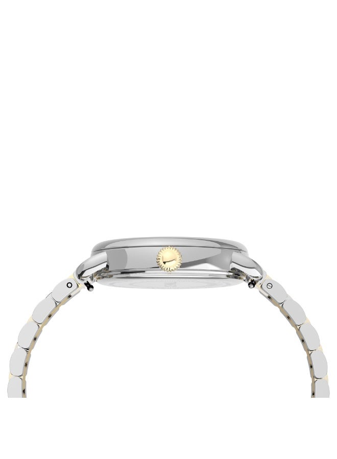 تيميكس ساعة تيمكس النسائية بهيكل نحاسية فضية وسوار من الفولاذ المقاوم للصدأ الفضي والذهبي - Image 2