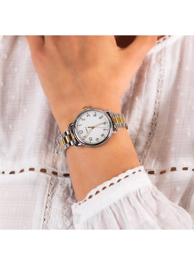 تيميكس ساعة تيمكس النسائية بهيكل نحاسية فضية وسوار من الفولاذ المقاوم للصدأ الفضي والذهبي - Image 5