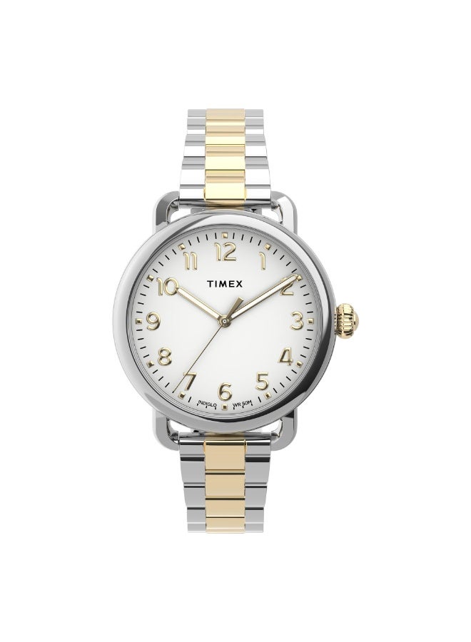 تيميكس ساعة تيمكس النسائية بهيكل نحاسية فضية وسوار من الفولاذ المقاوم للصدأ الفضي والذهبي - Image 1