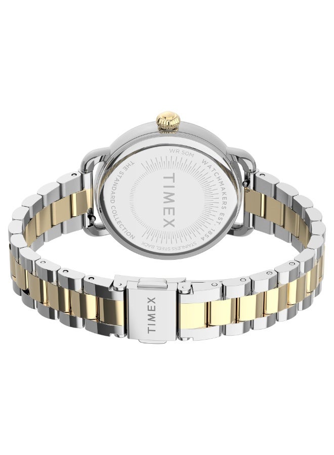 تيميكس ساعة تيمكس النسائية بهيكل نحاسية فضية وسوار من الفولاذ المقاوم للصدأ الفضي والذهبي - Image 4