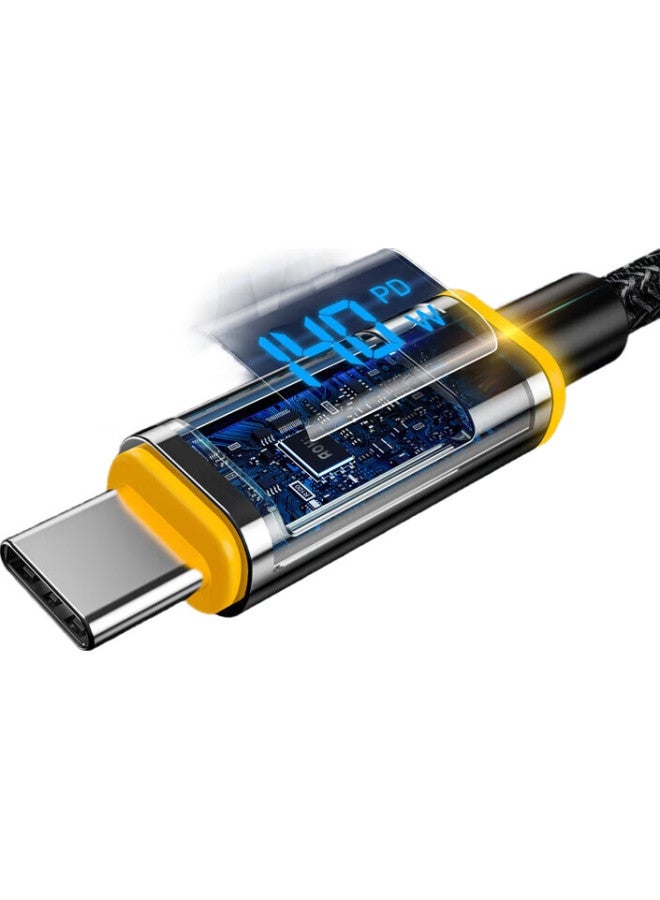 Aohi Dual Type-C Digital Display Cable, 140W High-Power Data Cable, 5A Fast Charging Cable, Pd Nylon Braided Cable With Three-Color Indicator Lights, 1.2 Meters, Black - Image 3