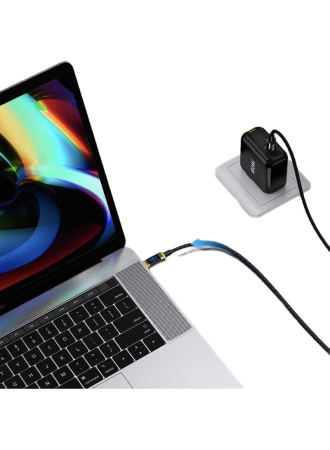 Aohi Dual Type-C Digital Display Cable, 140W High-Power Data Cable, 5A Fast Charging Cable, Pd Nylon Braided Cable With Three-Color Indicator Lights, 1.2 Meters, Black - Image 1