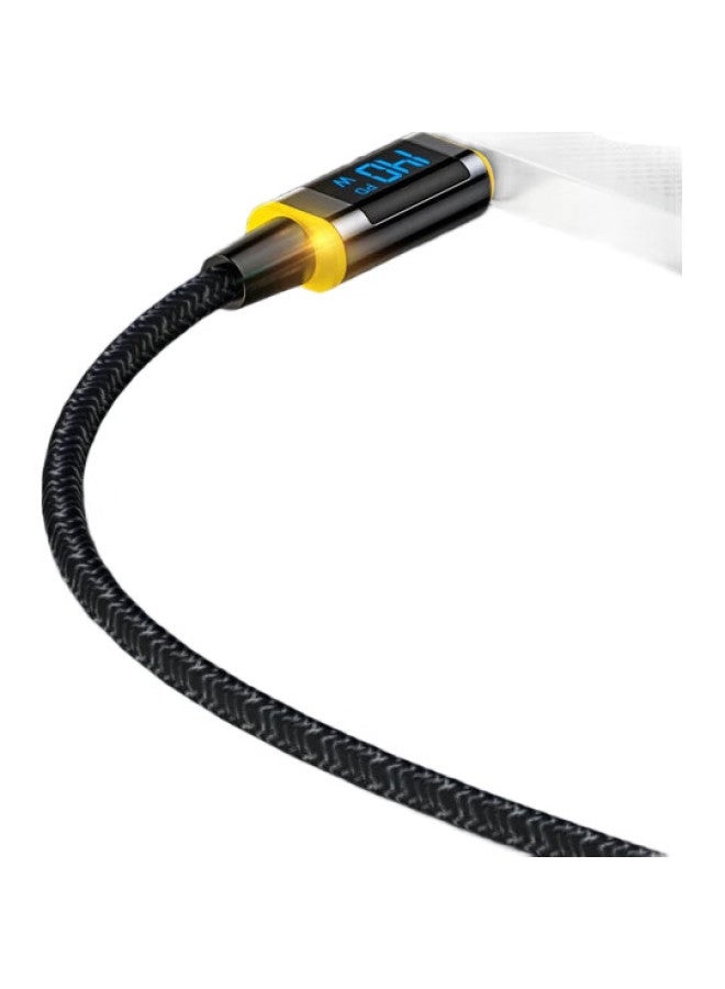 Aohi Dual Type-C Digital Display Cable, 140W High-Power Data Cable, 5A Fast Charging Cable, Pd Nylon Braided Cable With Three-Color Indicator Lights, 1.2 Meters, Black - Image 2