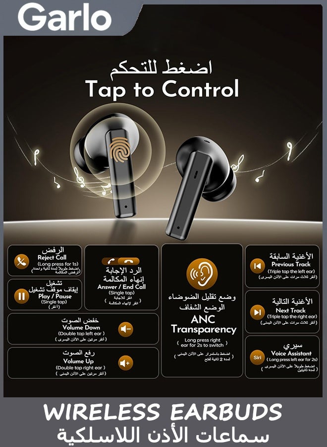 Garlo True Wireless Earbuds Bluetooth Earphones with Active Noise Cancelling in Ear Buds 4 Mic Clear Calls Headphones Wireless 40H Led Display, Multipoint Connect, Deep Bass Earbuds, ANC Waterproof - Image 3