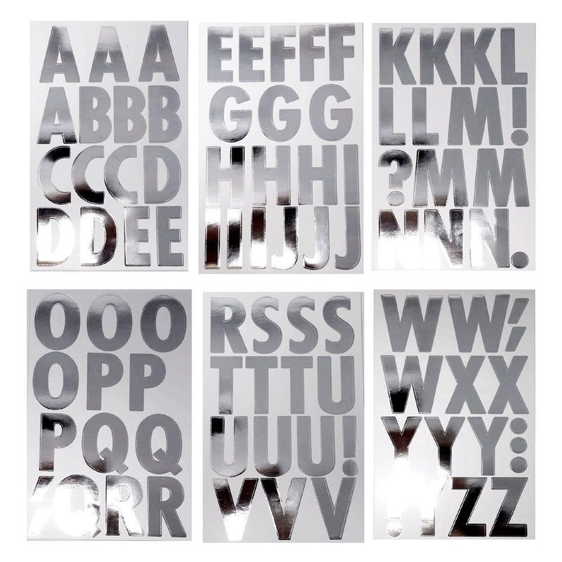 Homeford Big Font Alphabet Letter Stickers Caps 3inch 82Piece Metallic Silver