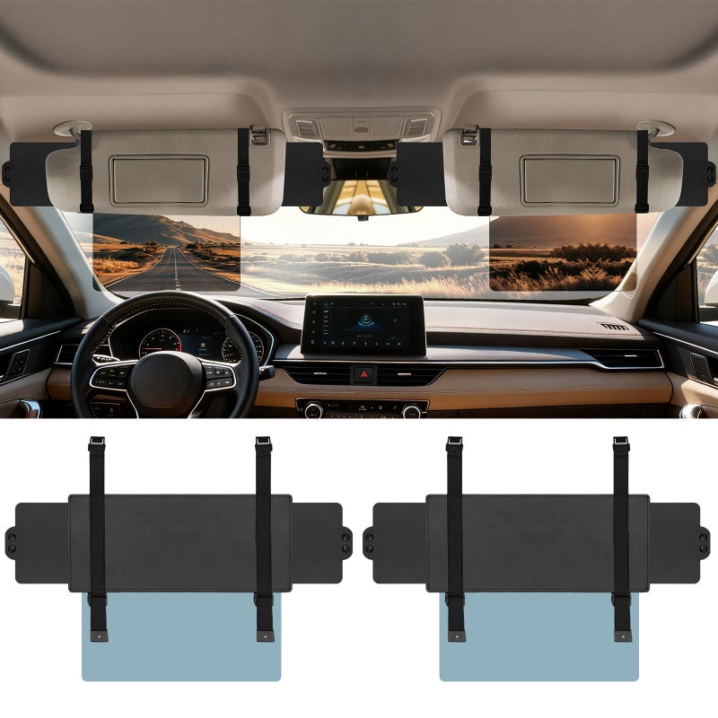 Veharvim Sun Visor Extender for Car (Polarized, UV400, PC Lens, 2 Side Sunshade), Car Visor Extender Sun Blocker, Visor Extender Attachment, Anti-Glare Sun Visor Accessory for Safe Driving (2 Pack) - Image 1