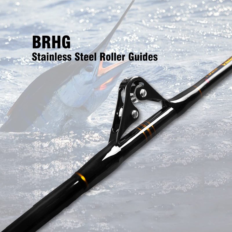Fiblink 1-Piece/2-Piece Saltwater Offshore Heavy Trolling Rod Big Game Roller Rod Conventional Boat Fishing Pole with Roller Guides (2-Piece,Length: 7’,30-50LB) - Image 2