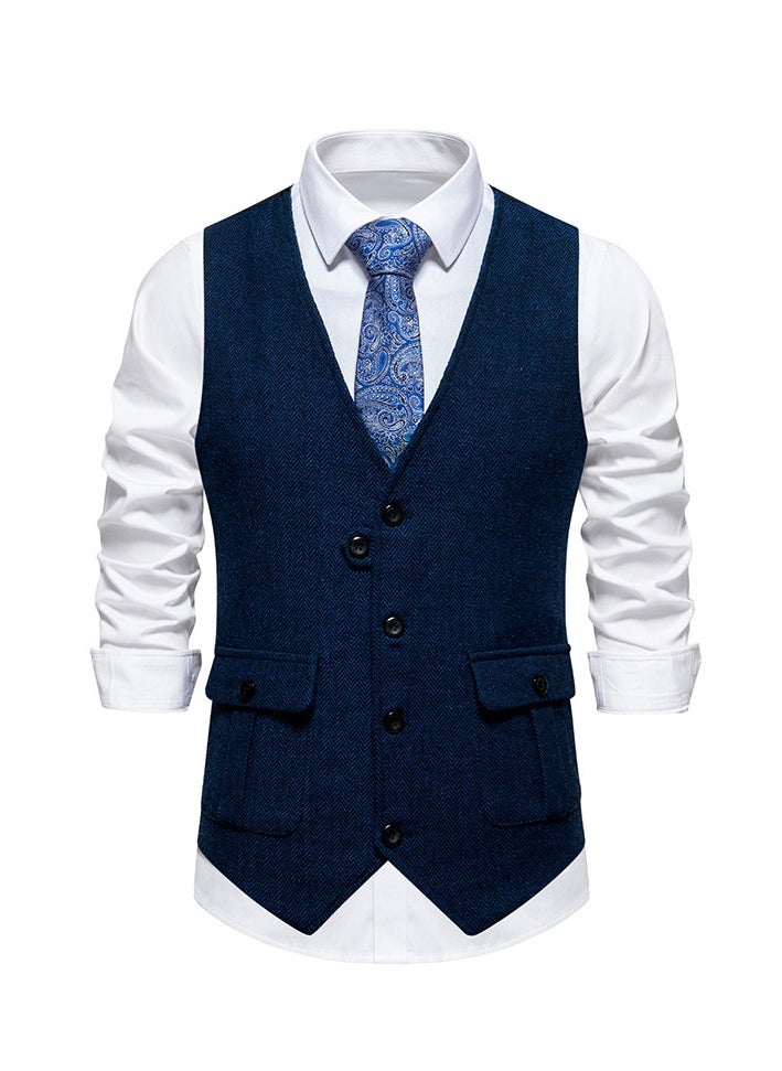 KUYING New Men's Retro V-Neck Fake Two Piece Vest  - Image 1