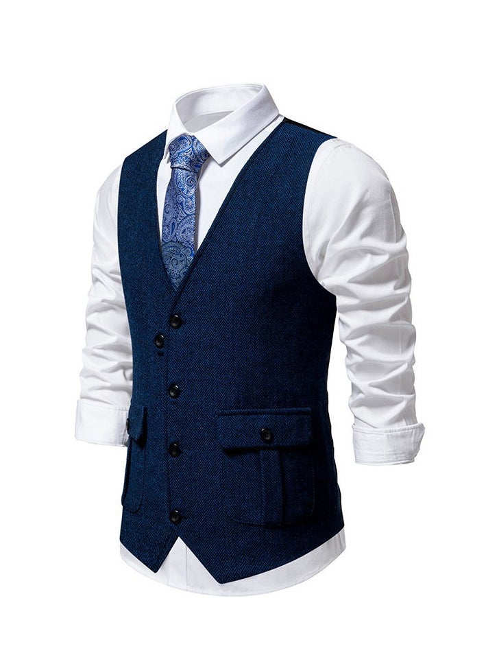 KUYING New Men's Retro V-Neck Fake Two Piece Vest  - Image 2