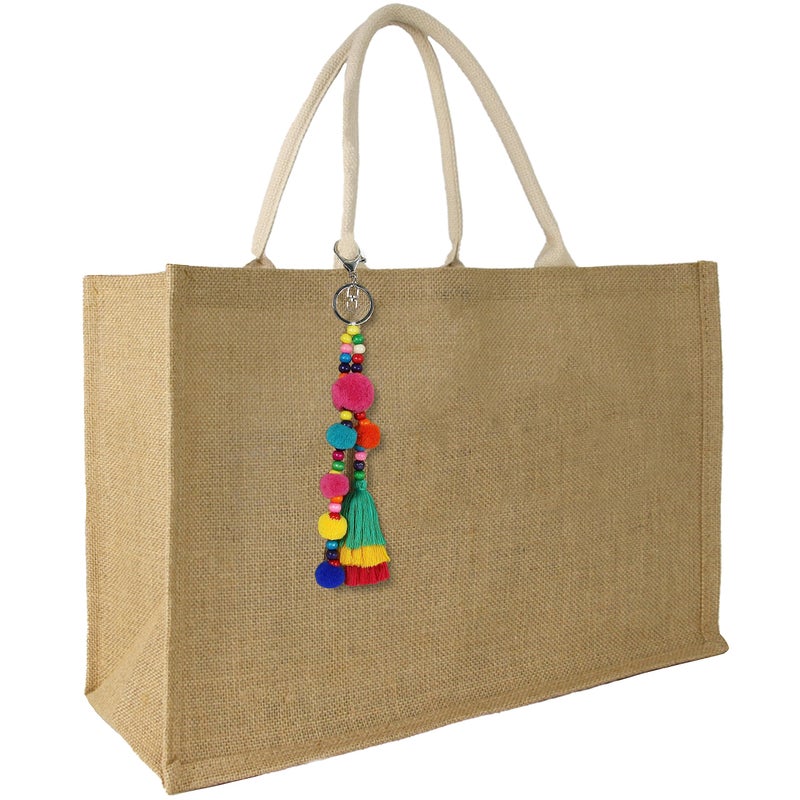 Hibala Woven Large Beach Bag Straw Beach Tote Handmade Weaving Shoulder Tassel Bag Handbag (Bohemian Tassel) - Image 1