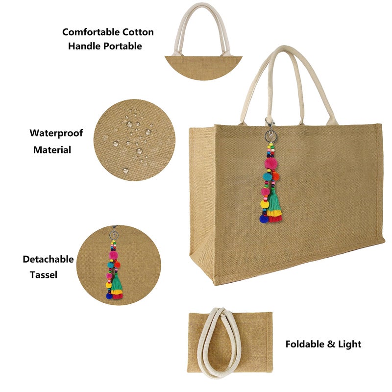 Hibala Woven Large Beach Bag Straw Beach Tote Handmade Weaving Shoulder Tassel Bag Handbag (Bohemian Tassel) - Image 3