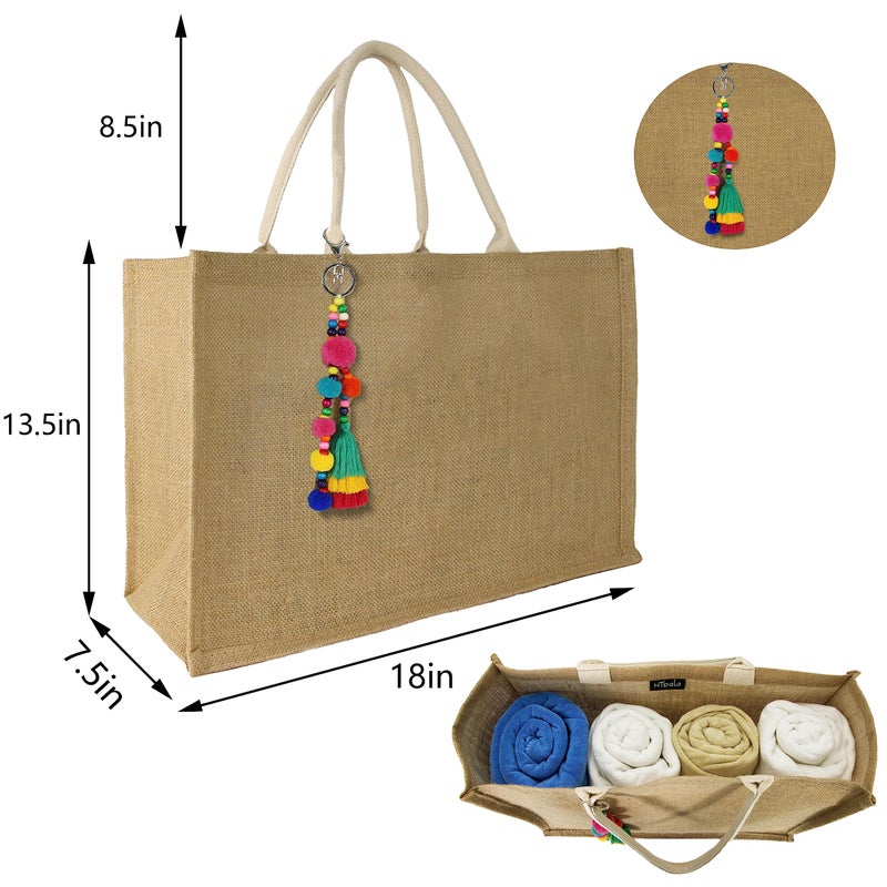 Hibala Woven Large Beach Bag Straw Beach Tote Handmade Weaving Shoulder Tassel Bag Handbag (Bohemian Tassel) - Image 4