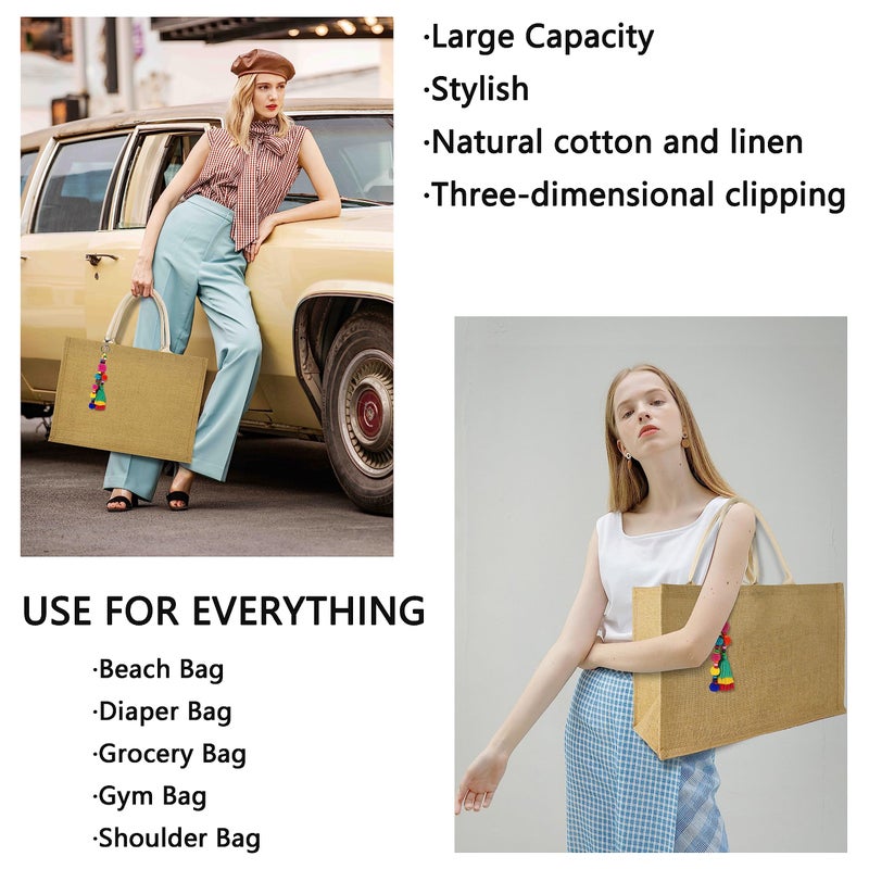 Hibala Woven Large Beach Bag Straw Beach Tote Handmade Weaving Shoulder Tassel Bag Handbag (Bohemian Tassel) - Image 5