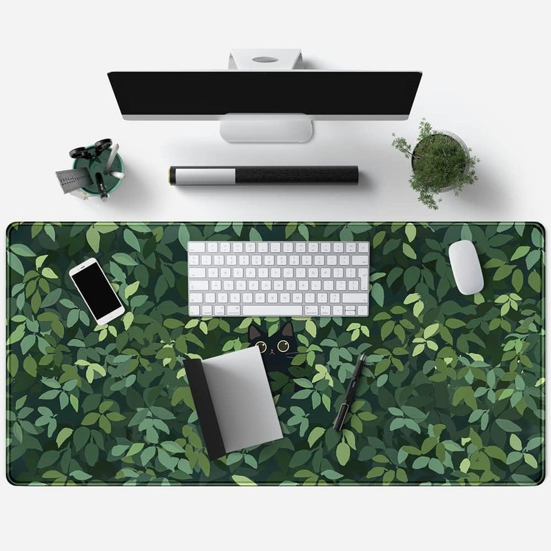 Mechanical Cattle Cute Cat Kawaii Green Desk Mat - Large Gaming Mouse Pad & Keyboard Laptop Mat - Anime XL (31.5x15.7 in) - Non-Slip Base, Stitched Edges - Image 4