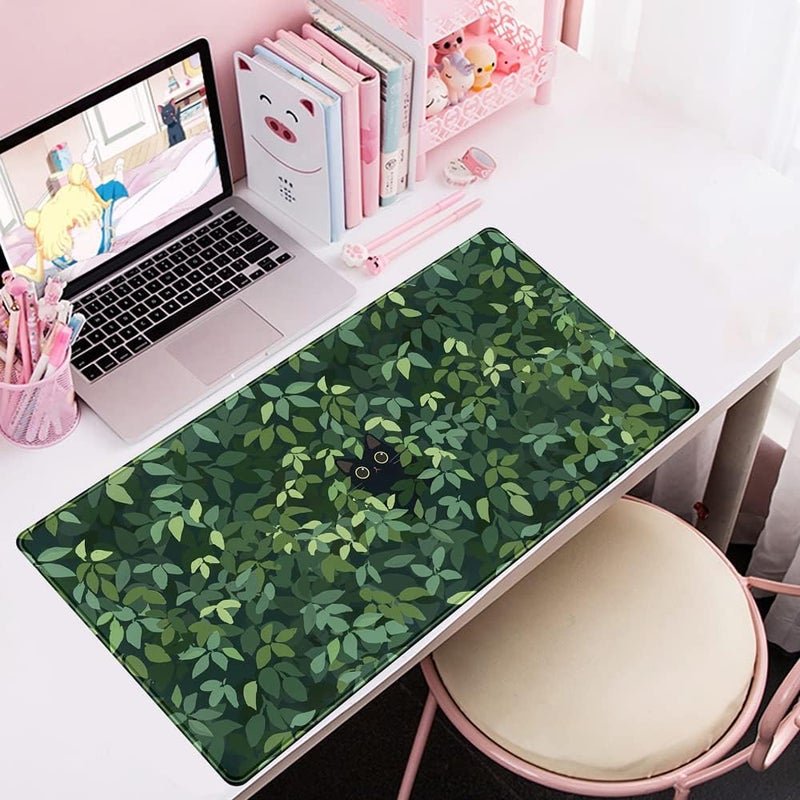 Mechanical Cattle Cute Cat Kawaii Green Desk Mat - Large Gaming Mouse Pad & Keyboard Laptop Mat - Anime XL (31.5x15.7 in) - Non-Slip Base, Stitched Edges - Image 5