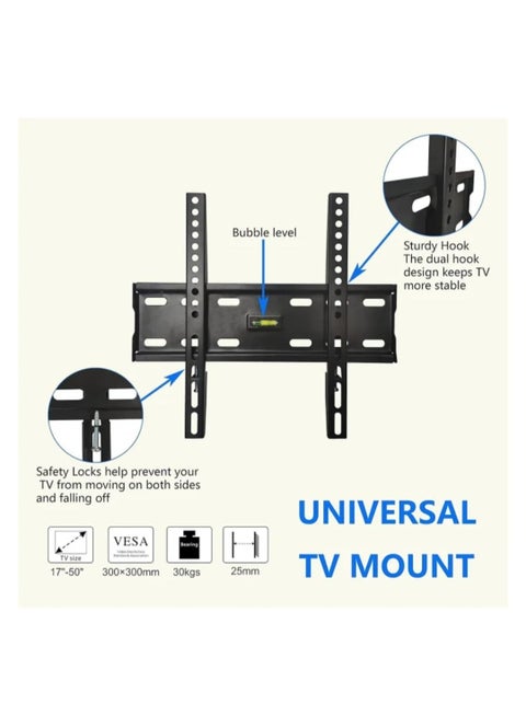 Fixed Wall Mount TV Bracket for 26–70 Inch Screens with Dual Hook, Bubble Level, and Slim Design – Supports Up to 30kg Load Capacity