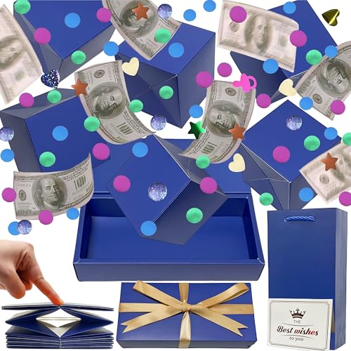 JINSTABAG Surprise Gift Box Explosion for Money DIY Unique Folding Bouncing Cash Pop Up Gift Boxes for Birthday Christmas Anniversary Valentines Day Dark blue - Image 1