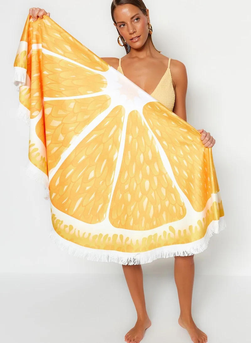 trendyol Fruit Patterned Knitted Tasseled Beach Towel