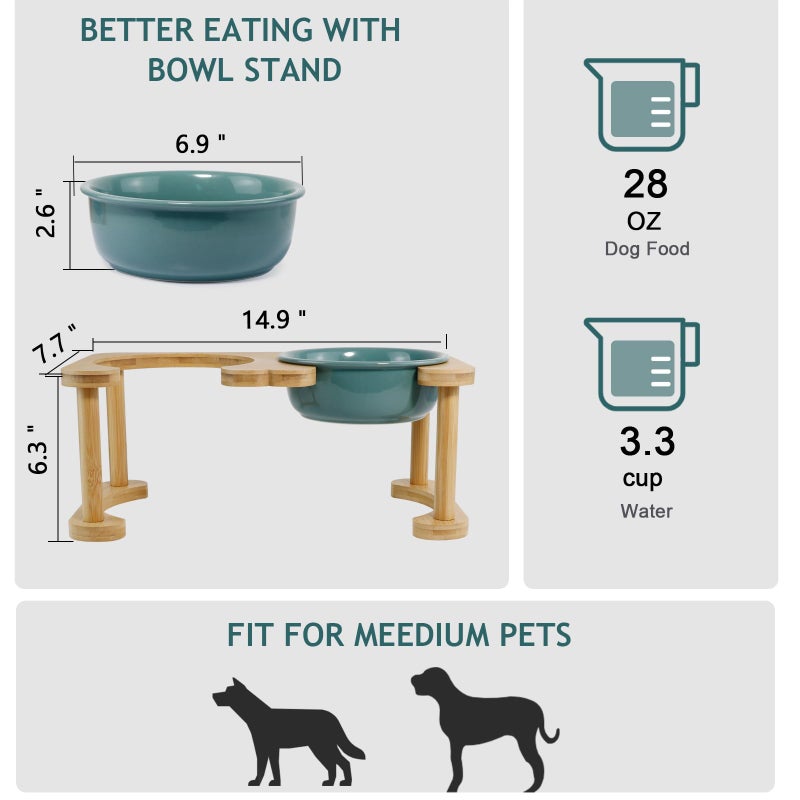 Wordcam Elevated Ceramic Dog Bowls, Raised Dog Bowl with Anti-Slip Stand, Pet Feeding Dishes for Medium Sized Dogs, Weighted Pet Feeder Bowls, Dog Food and Water Bowl Set(6.3" Tall-28oz-Dark Green) - Image 5