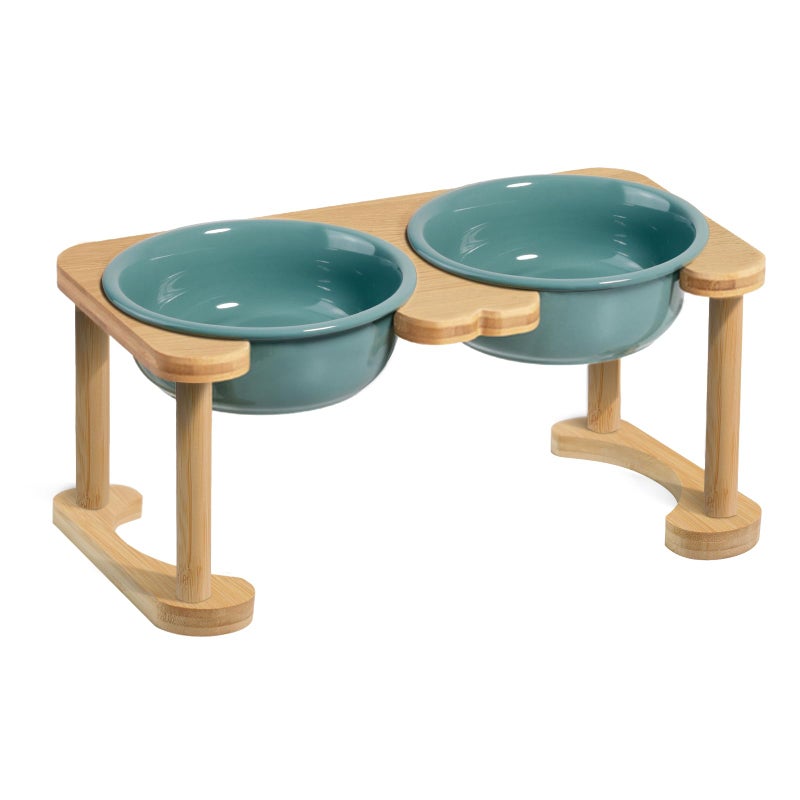 Wordcam Elevated Ceramic Dog Bowls, Raised Dog Bowl with Anti-Slip Stand, Pet Feeding Dishes for Medium Sized Dogs, Weighted Pet Feeder Bowls, Dog Food and Water Bowl Set(6.3" Tall-28oz-Dark Green) - Image 1