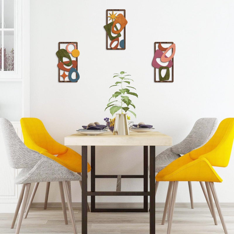 Pigort 3 Pcs Wooden Abstract Wall Art Mid Century Modern Wall Art Modern Elegance Wall Decor Geometric Home Decoration for Living Room Office 9.2x15.7inch - Image 5