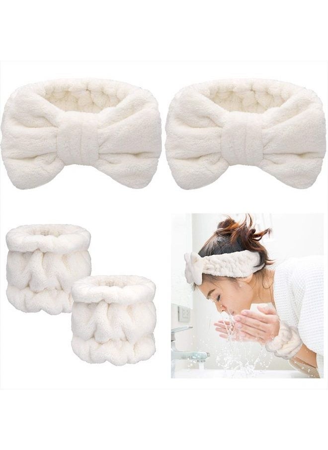 Chuangdi - 4 Pieces Spa Headband Wrist Washband Scrunchies Cuffs for Washing Face, Towel Wristbands Hair Headband Face Wash Wristband for Women Girls Makeup Prevent Liquids from Spilling Down Your Arms (White) - Image 1
