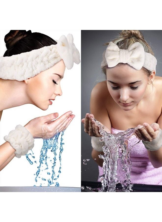 Chuangdi - 4 Pieces Spa Headband Wrist Washband Scrunchies Cuffs for Washing Face, Towel Wristbands Hair Headband Face Wash Wristband for Women Girls Makeup Prevent Liquids from Spilling Down Your Arms (White) - Image 1
