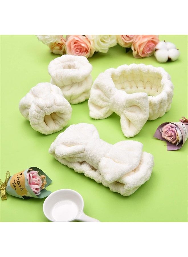 Chuangdi - 4 Pieces Spa Headband Wrist Washband Scrunchies Cuffs for Washing Face, Towel Wristbands Hair Headband Face Wash Wristband for Women Girls Makeup Prevent Liquids from Spilling Down Your Arms (White) - Image 1