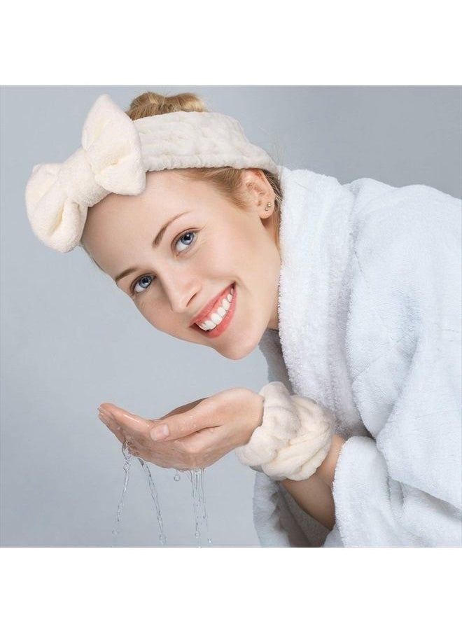 Chuangdi - 4 Pieces Spa Headband Wrist Washband Scrunchies Cuffs for Washing Face, Towel Wristbands Hair Headband Face Wash Wristband for Women Girls Makeup Prevent Liquids from Spilling Down Your Arms (White) - Image 1