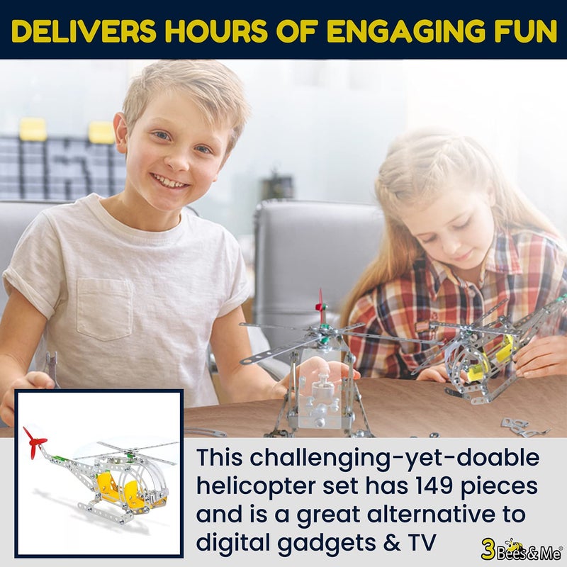 3 Bees & Me Metal Helicopter Erector Set for Boys and Girls Age 8 Years Old to Adult | Fun STEM Toy Building Kit | Educational Birthday Gift for Junior Engineers | Kids Building Projects - Image 2